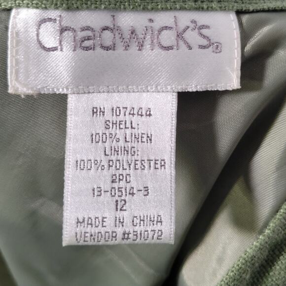 Vintage Chadwick's Olive Green Linen 2 pc. Suit Skirt Jacket Blazer Size 12 - Picture 9 of 13